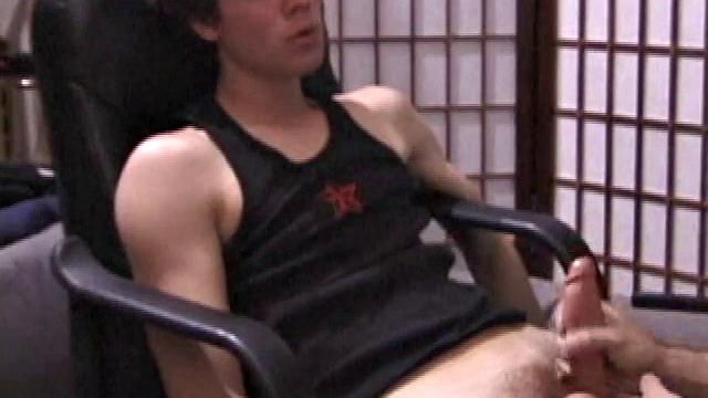 Kicking back in a chair, Jayden is ready to jack off again, and we get to watch! This time he enjoys some help from a mystery hand that edges out his cum.