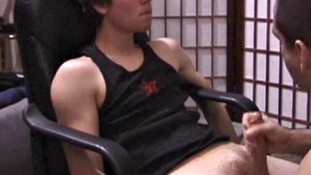 Kicking back in a chair, Jayden is ready to jack off again, and we get to watch! This time he enjoys some help from a mystery hand that edges out his cum.