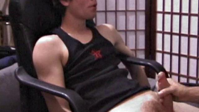 Kicking back in a chair, Jayden is ready to jack off again, and we get to watch! This time he enjoys some help from a mystery hand that edges out his cum.