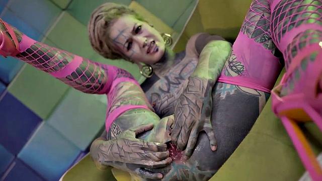 Heavily Tattooed Teen Stretching