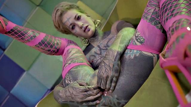 Heavily Tattooed Teen Stretching