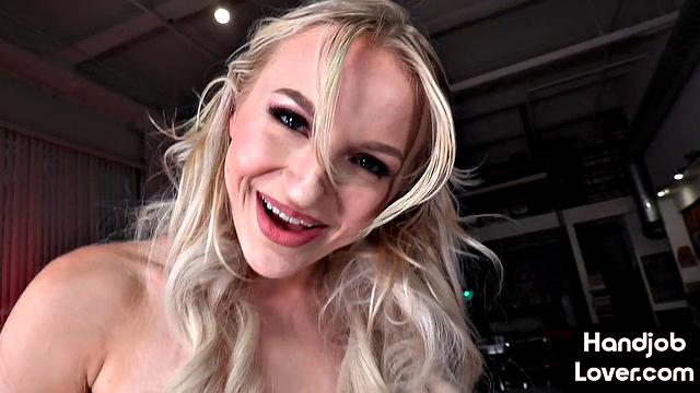 Handjob loving babe wanking dick for BF