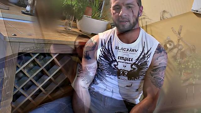 Tattooed and inked handsome stud sucked by gay