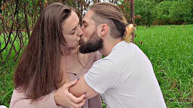 Lovers have an orgasm outdoors