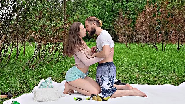 Lovers have an orgasm outdoors
