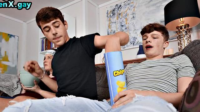 Gay twink bareback fucks skinny BF in asshole alone