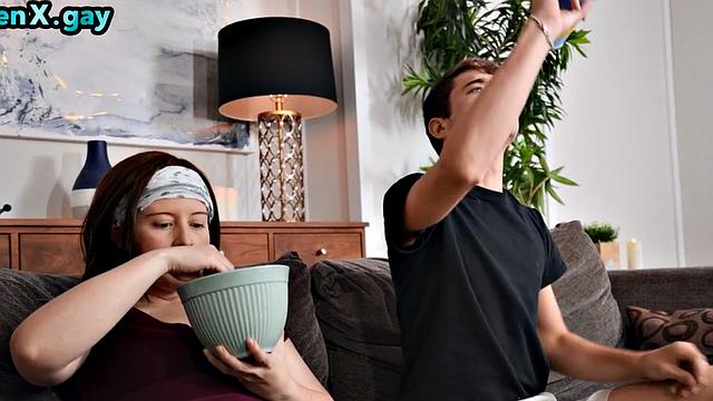 Gay twink bareback fucks skinny BF in asshole alone