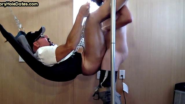 Gloryhole stud enjoys fucking asshole in doggystyle