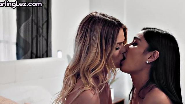 Lesbian babes lick each other in 69 after tribbing