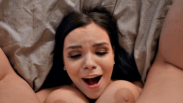 Stepbrother's big titty cum on curvy stepsis with big jugs