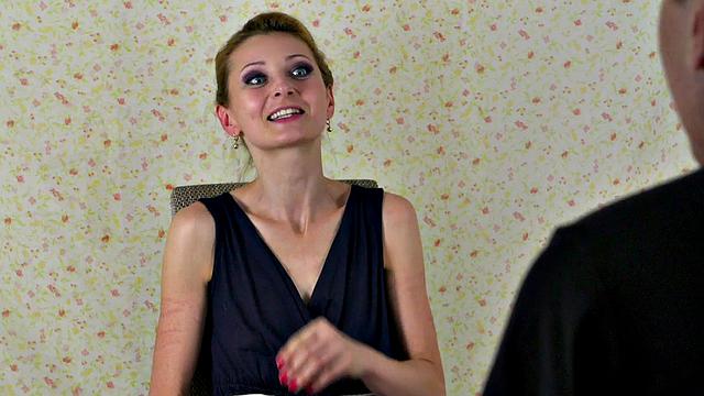 Skinny femsub publicly mouthfucked with dildo