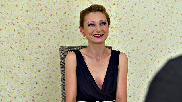 Skinny femsub publicly mouthfucked with dildo