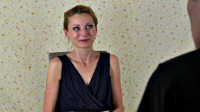 Skinny femsub publicly mouthfucked with dildo