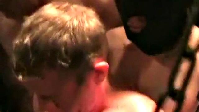 Amateur German bottom fucked in closeup sling orgy