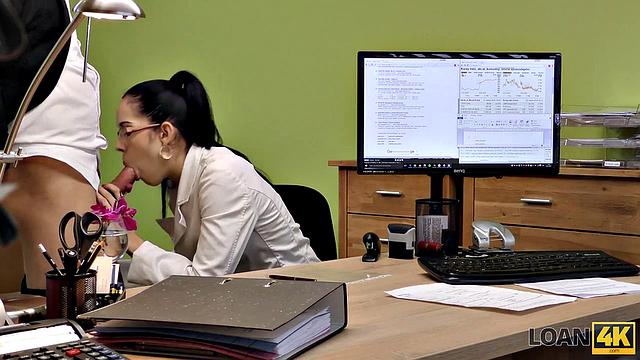 LOAN4K. Stranger in loan office satisfies girl for sex.