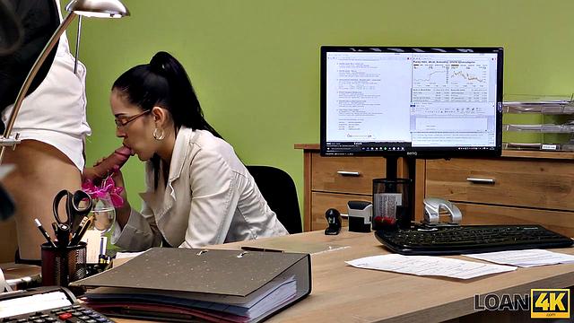 LOAN4K. Stranger in loan office satisfies girl for sex.