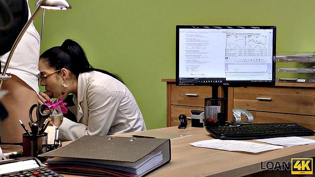 LOAN4K. Stranger in loan office satisfies girl for sex.
