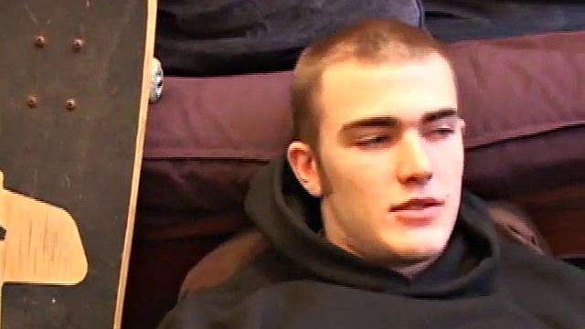 When he gets back from skateboarding, Christian Wilde works up a boner thru his pants and pulls it out. Some double-handed stroking coaxes out a killer cum shot onto his chest.
