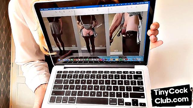 зрелая госпожа издевается над маленьким членом по видеосвязи