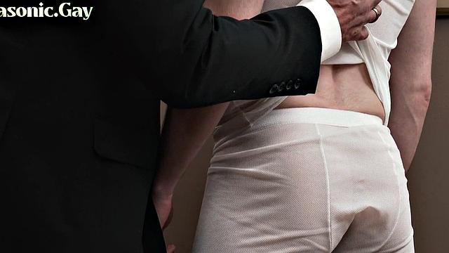 Suited old mason bareback fucks twink ass in office