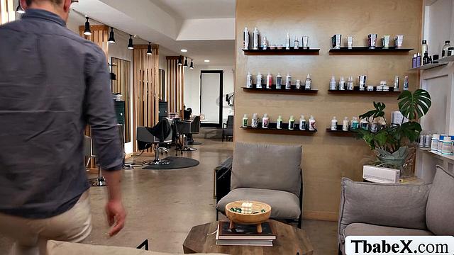 My TS hairdresser sucks my cock after the haircut