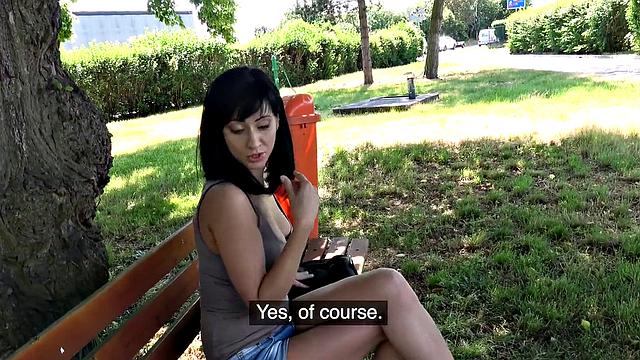 Watch this tattooed amateur brunette get her tight ass drilled against a fence in a park fantasy