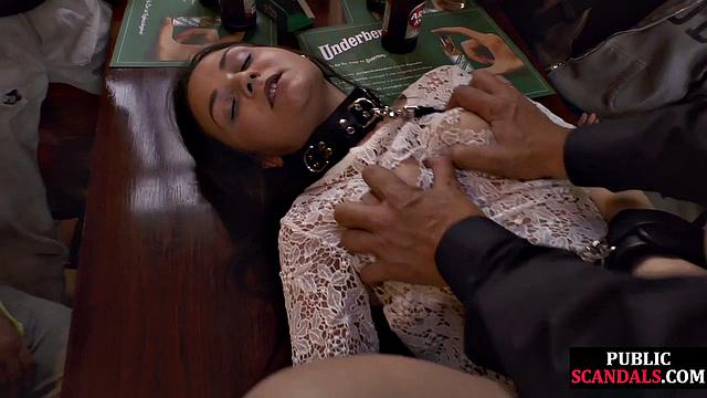 Horny slut banged in public pub