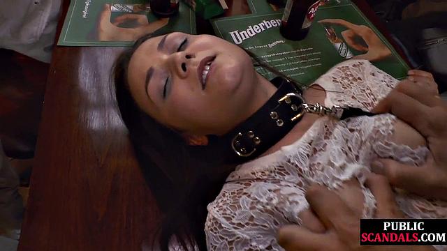 Horny slut banged in public pub