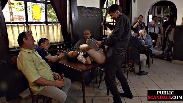 Horny slut banged in public pub