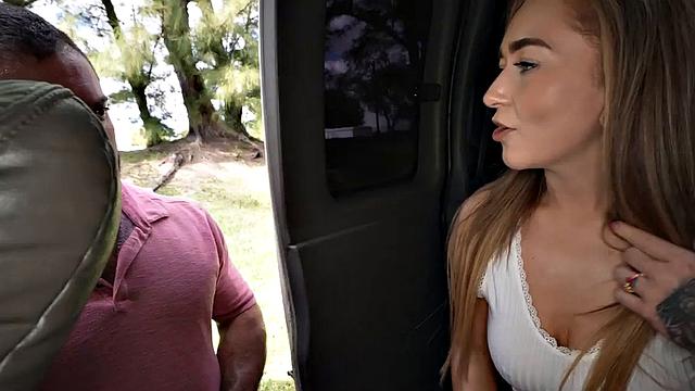 Hairy straight jock fucks in public van outdoor