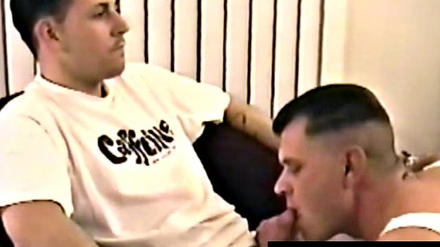 Straight jock gets jerked off while receiving blowjob from DILF