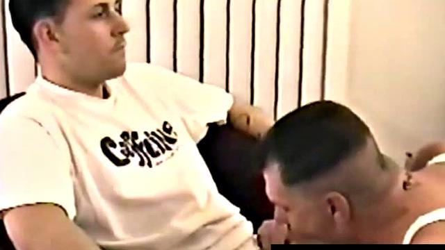 Straight jock gets jerked off while receiving blowjob from DILF