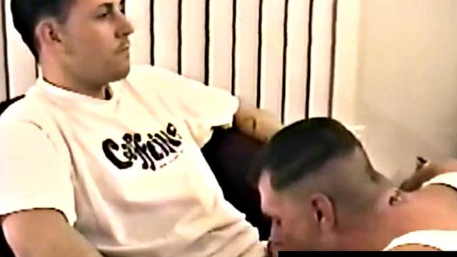 Straight jock gets jerked off while receiving blowjob from DILF