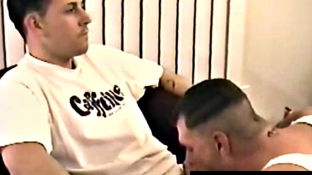 Straight jock gets jerked off while receiving blowjob from DILF