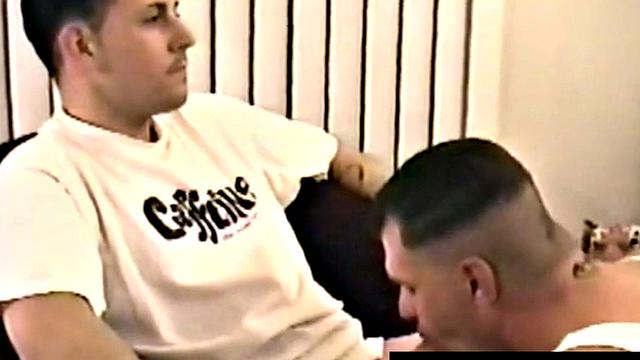 Straight jock gets jerked off while receiving blowjob from DILF