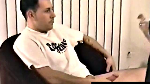 Straight jock gets jerked off while receiving blowjob from DILF