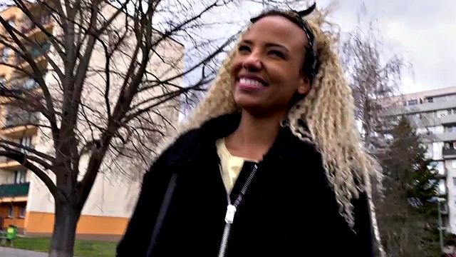 Cash-hungry teen with curly hair enjoys outdoor sex after a casting call