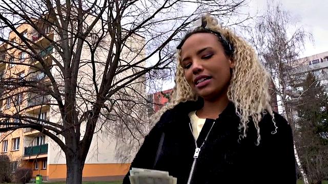 Cash-hungry teen with curly hair enjoys outdoor sex after a casting call