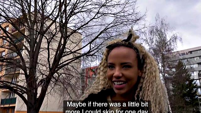 Cash-hungry teen with curly hair enjoys outdoor sex after a casting call