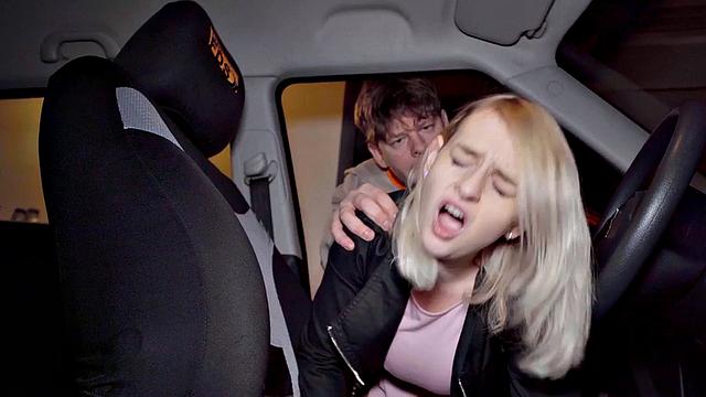 Driving slut fucked in car outdoors by instructor