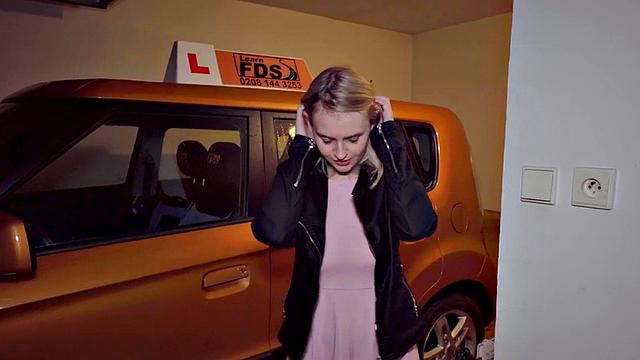 Driving slut fucked in car outdoors by instructor