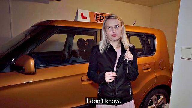 Driving slut fucked in car outdoors by instructor