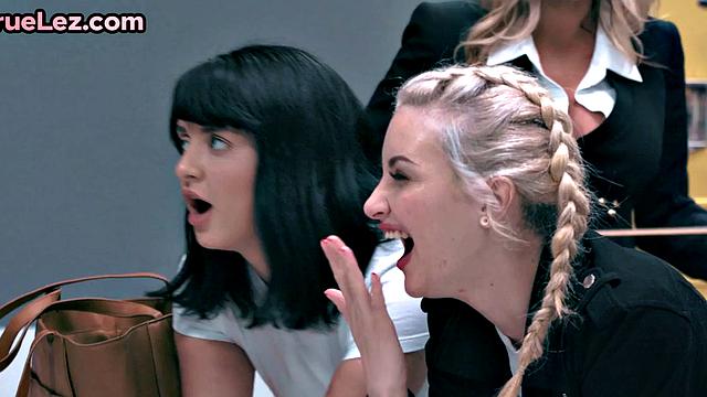 Strapon college dyke banging teacher in 3some