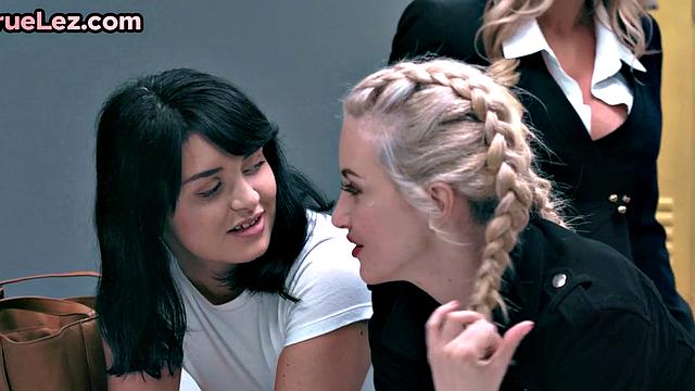 Strapon college dyke banging teacher in 3some