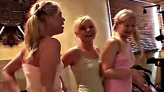 Petite blonde teen strips and mastrubates