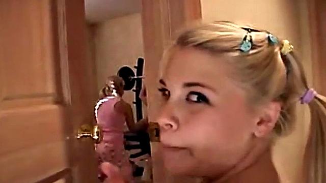 Petite blonde teen strips and mastrubates