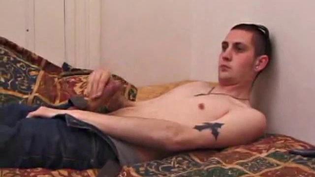 Aaron Michaels Chilling in Bedroom with Porn Video, Stroking Hard Cock, Fingers Butthole, Shoots Loads of Cum