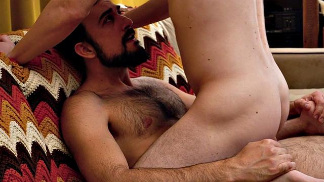 Hairy stepdad bareback fucks stepson's asshole while alone