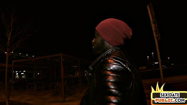 German amateur babe public fucked outdoors by Black man