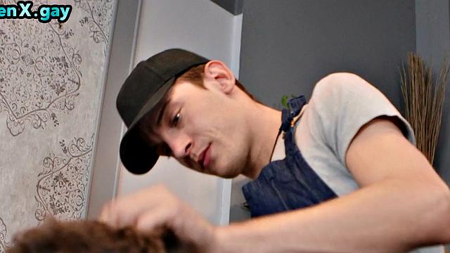 Hairdresser deepthroating 21yo client in salon